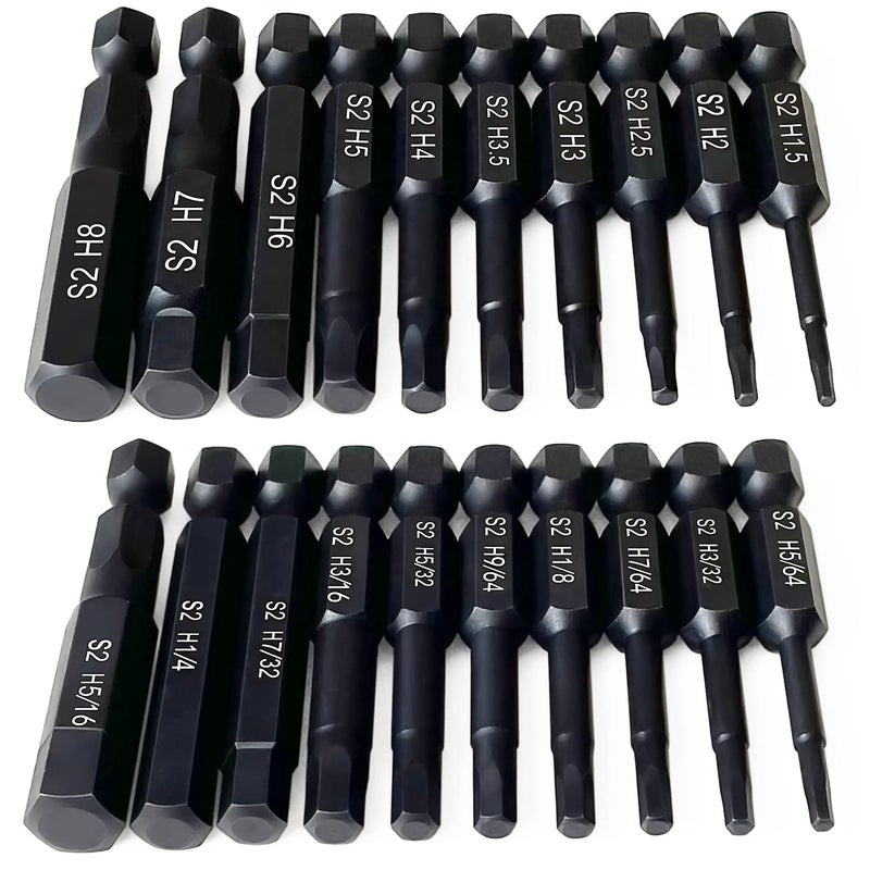 PTSLKHN Hex Head Allen Wrench Drill Bit Set (10pc Metric & 10pc SAE)  PTSLKHN Allen Wrench Drill Bits  Upgraded 1/4"" Quick Release Shank Magnetic Hex Bit Set - Perfect for Ikea Type Furniture - Image 1